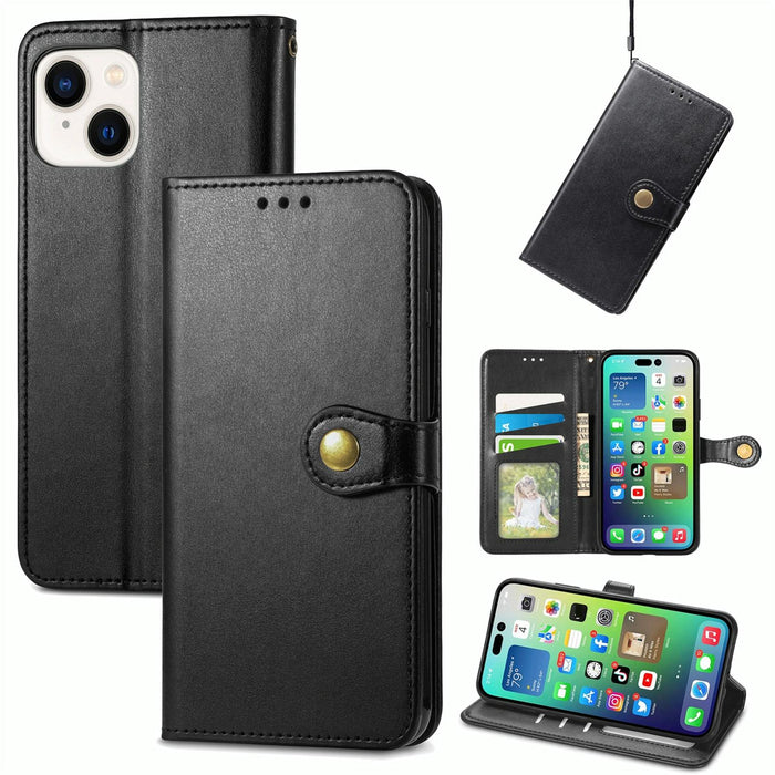 For Iphone 15 Retro Solid Colour Buckle Leather Phone Case