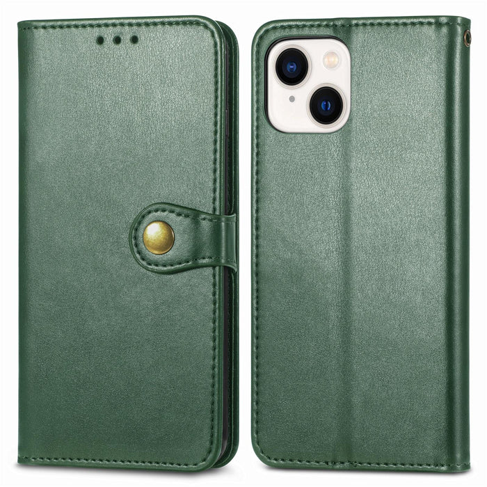 For Iphone 15 Retro Solid Colour Buckle Leather Phone Case
