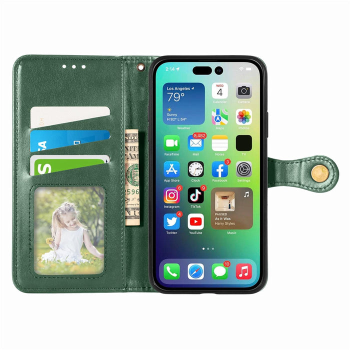 For Iphone 15 Retro Solid Colour Buckle Leather Phone Case