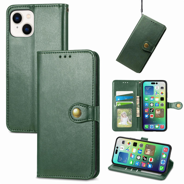 For Iphone 15 Retro Solid Colour Buckle Leather Phone Case