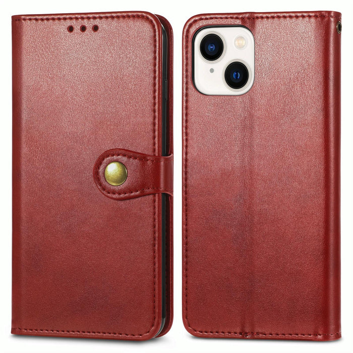 For Iphone 15 Retro Solid Colour Buckle Leather Phone Case