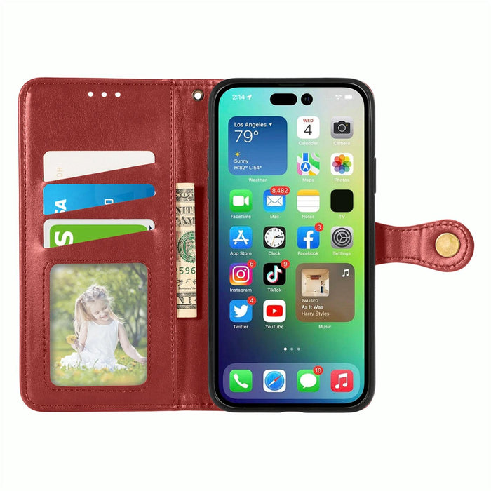 For Iphone 15 Retro Solid Colour Buckle Leather Phone Case