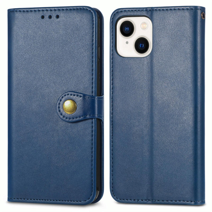 For Iphone 15 Retro Solid Colour Buckle Leather Phone Case