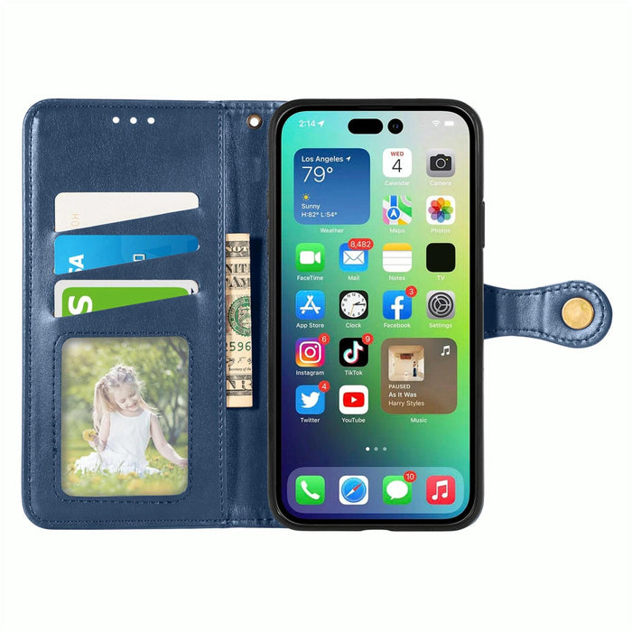For Iphone 15 Retro Solid Colour Buckle Leather Phone Case