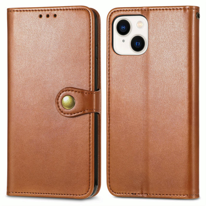 For Iphone 15 Retro Solid Colour Buckle Leather Phone Case