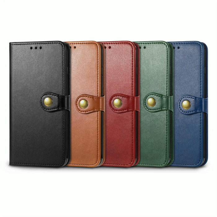 For Iphone 15 Retro Solid Colour Buckle Leather Phone Case