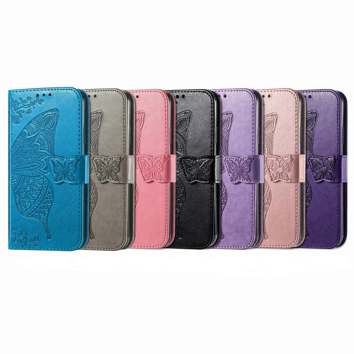 For Iphone 15 Butterfly Love Flower Embossed Leather Phone Case
