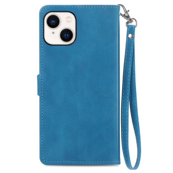 For Iphone 15 Embossed Flower Zipper Leather Phone Case