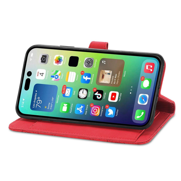 For Iphone 15 Embossed Flower Zipper Leather Phone Case