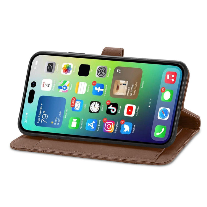 For Iphone 15 Embossed Flower Zipper Leather Phone Case