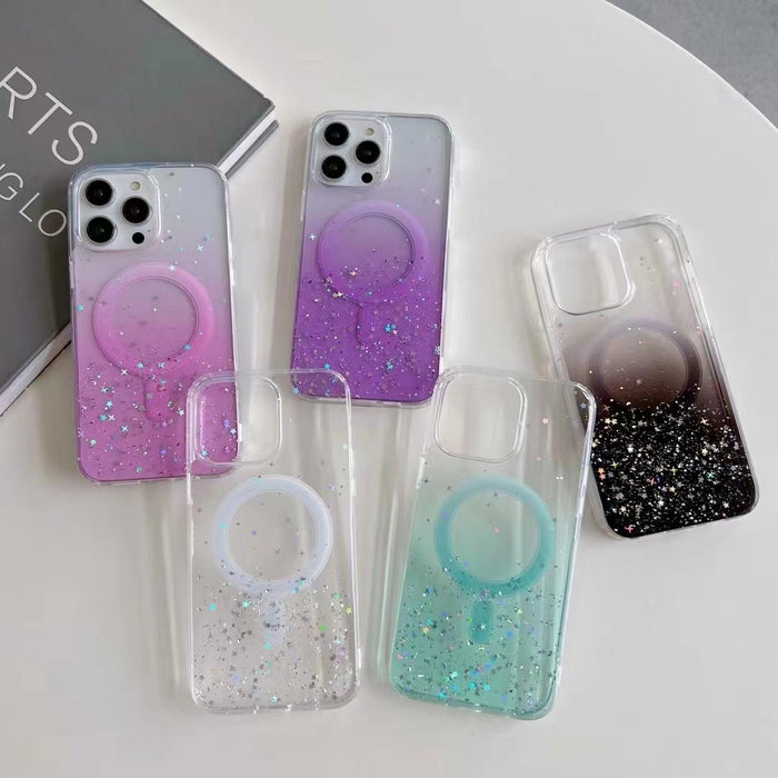 For Iphone 15 Magsafe Glitter Hybrid Clear Tpu Phone Case