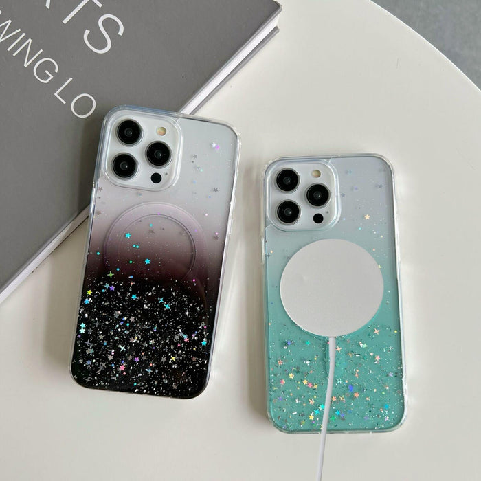 For Iphone 15 Magsafe Glitter Hybrid Clear Tpu Phone Case