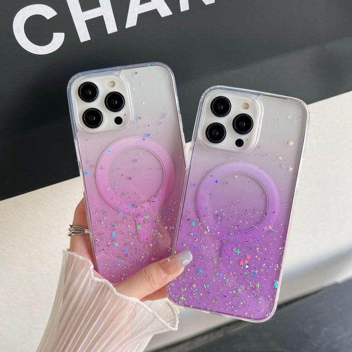 For Iphone 15 Magsafe Glitter Hybrid Clear Tpu Phone Case