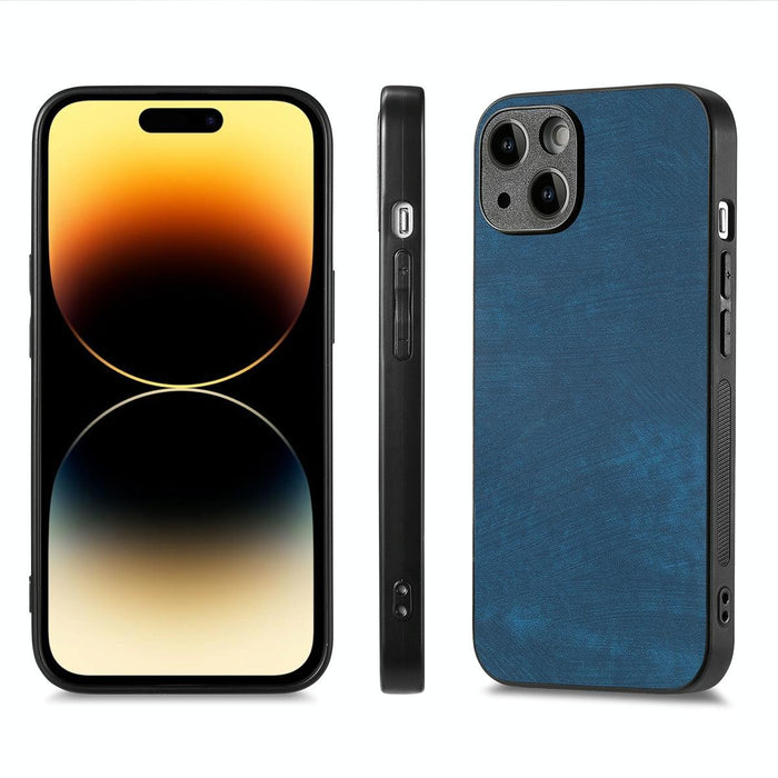 For Iphone 15 Retro Leather Skin Pc Phone Case With High Aluminum-Silicon Glass Film