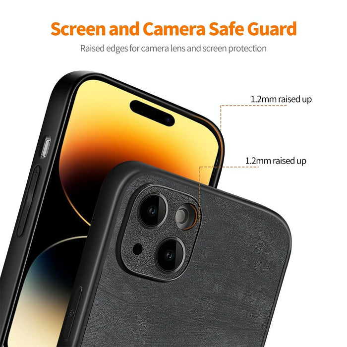 For Iphone 15 Retro Leather Skin Pc Phone Case With High Aluminum-Silicon Glass Film