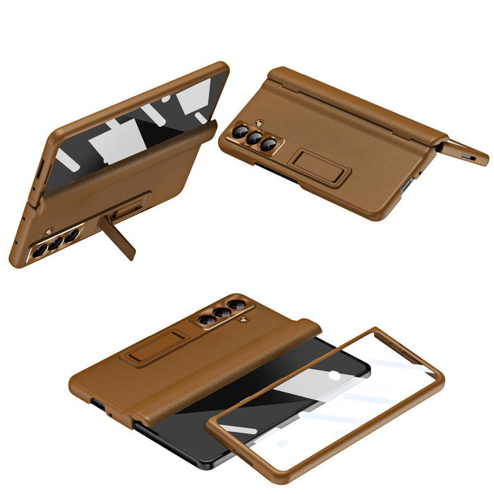 For Samsung Galaxy Z Fold7 5G Shell-Membrane Integrated Hinge All-Around Leather Folding Phone Case