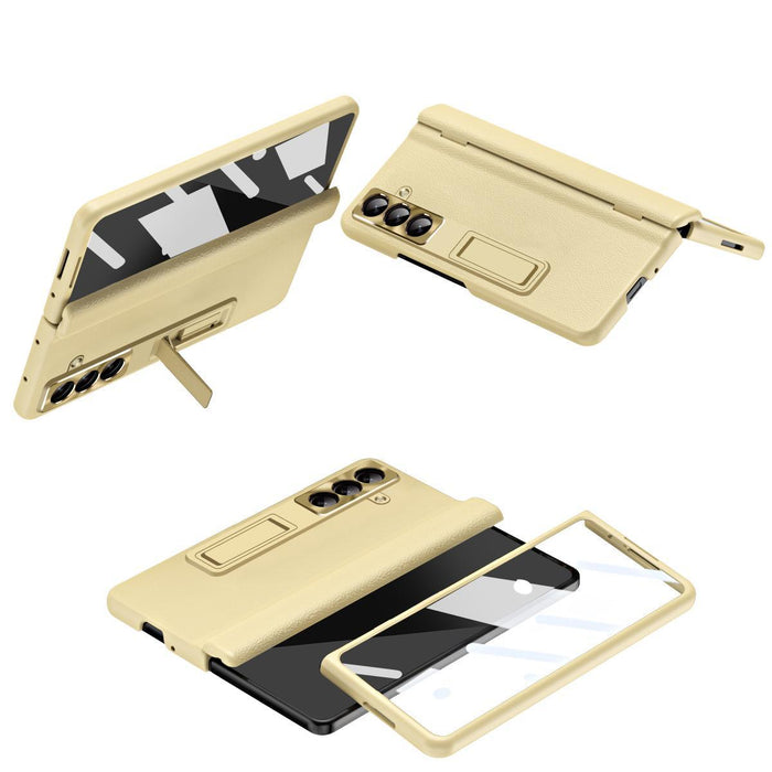For Samsung Galaxy Z Fold7 5G Shell-Membrane Integrated Hinge All-Around Leather Folding Phone Case