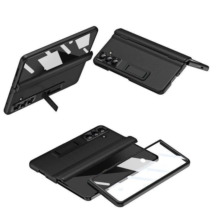 For Samsung Galaxy Z Fold7 5G Shell-Membrane Integrated Hinge All-Around Leather Folding Phone Case
