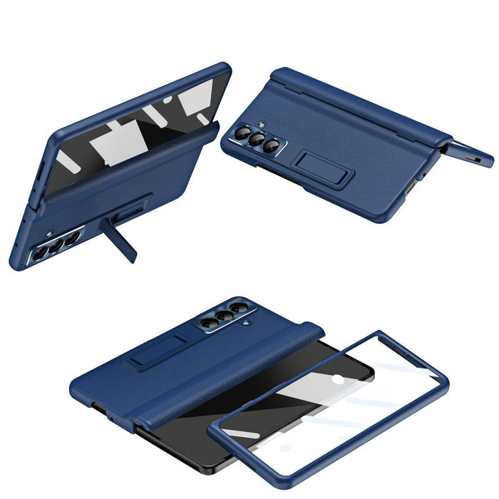 For Samsung Galaxy Z Fold7 5G Shell-Membrane Integrated Hinge All-Around Leather Folding Phone Case