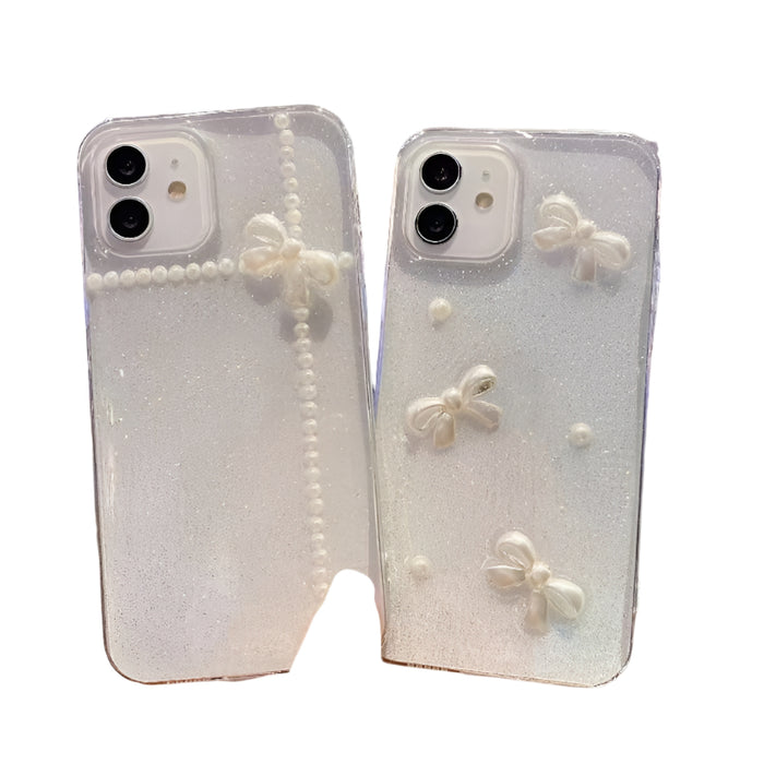 For Iphone 15 Pearl Bow Glitter Epoxy Tpu Phone Case