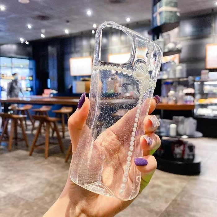 For Iphone 15 Pearl Bow Glitter Epoxy Tpu Phone Case