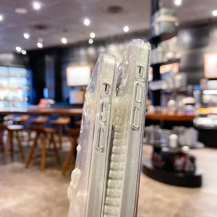 For Iphone 15 Pearl Bow Glitter Epoxy Tpu Phone Case