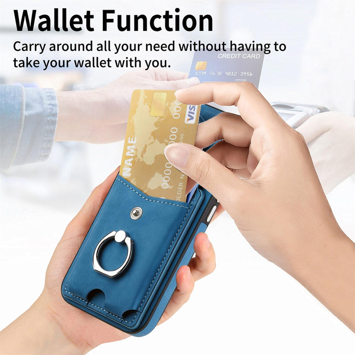 For Iphone 15 Electroplating Skin-Feel Leather Ring Card Wallet Phone Case
