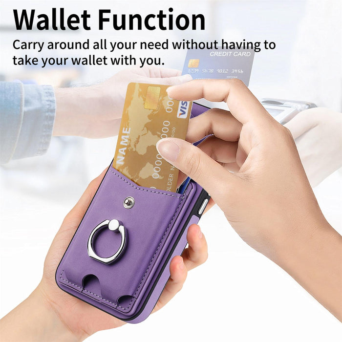 For Iphone 15 Electroplating Skin-Feel Leather Ring Card Wallet Phone Case