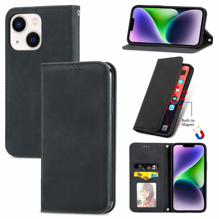 For Iphone 15 Retro Skin Feel Magnetic Flip Leather Phone Case