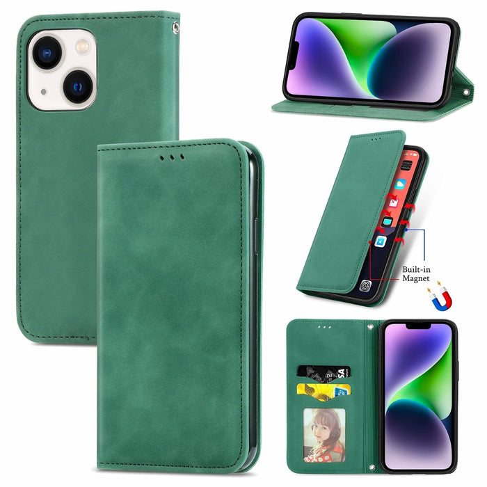 For Iphone 15 Retro Skin Feel Magnetic Flip Leather Phone Case