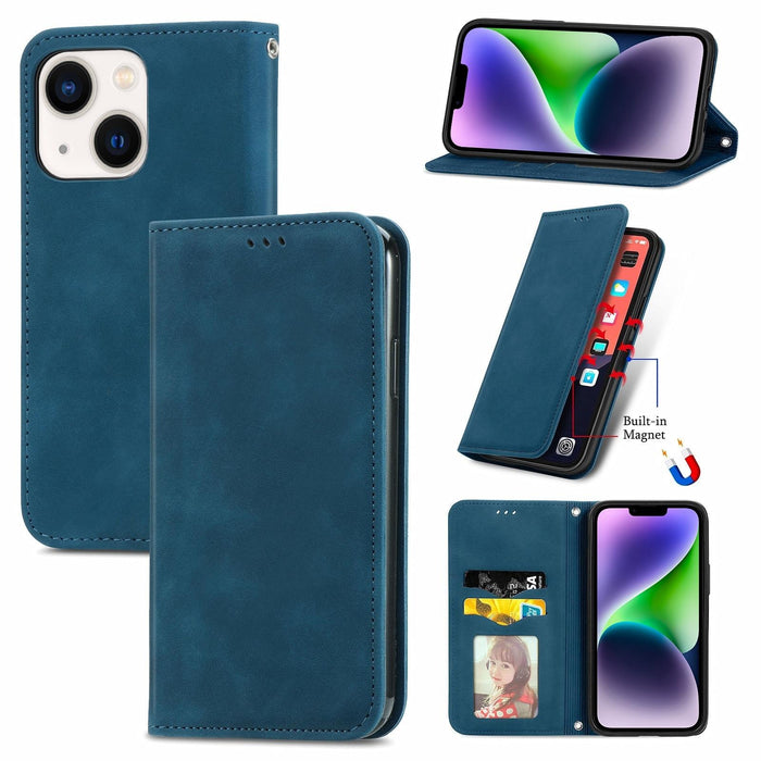 For Iphone 15 Retro Skin Feel Magnetic Flip Leather Phone Case