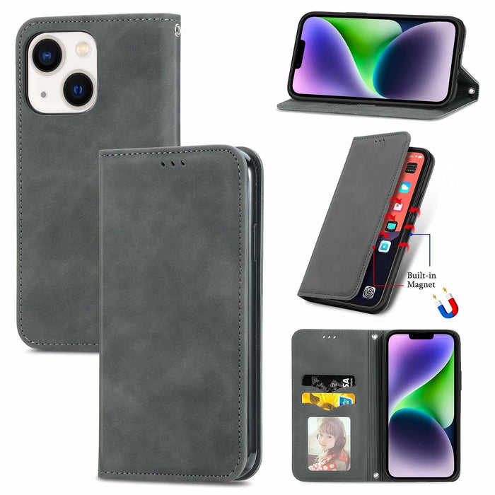 For Iphone 15 Retro Skin Feel Magnetic Flip Leather Phone Case