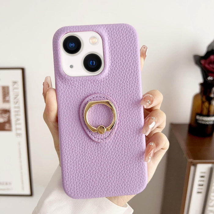 For Iphone 15 Litchi Texture Ring Holder Shockproof Phone Case