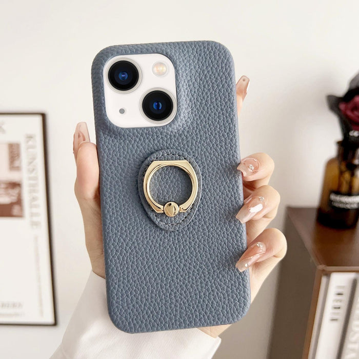 For Iphone 15 Litchi Texture Ring Holder Shockproof Phone Case