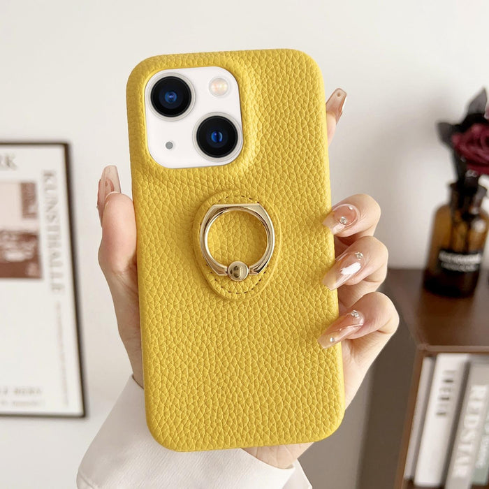 For Iphone 15 Litchi Texture Ring Holder Shockproof Phone Case