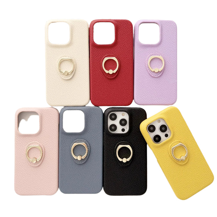 For Iphone 15 Litchi Texture Ring Holder Shockproof Phone Case