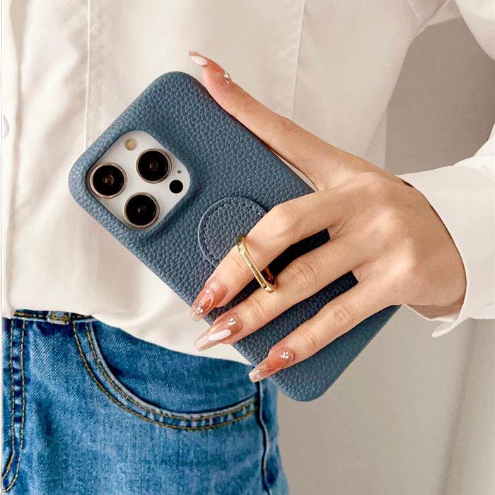 For Iphone 15 Litchi Texture Ring Holder Shockproof Phone Case