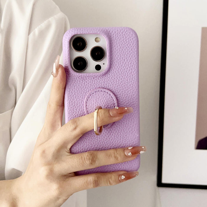 For Iphone 15 Litchi Texture Ring Holder Shockproof Phone Case