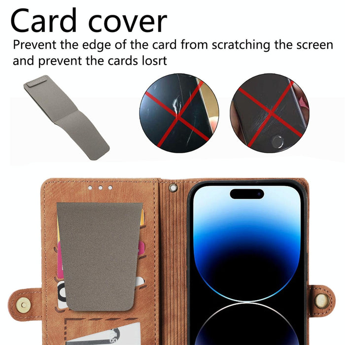 For Iphone 15 Geometric Zipper Wallet Side Buckle Leather Phone Case With Crossbody Lanyard