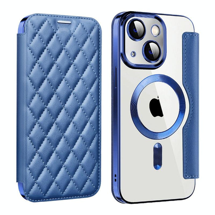 For Iphone 15 Shield Magsafe Rfid Anti-Theft Rhombus Leather Phone Case