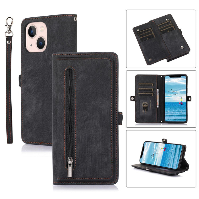 For Iphone 15 Zipper Card Slot Buckle Wallet Leather Phone Case