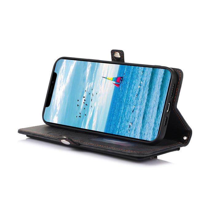 For Iphone 15 Zipper Card Slot Buckle Wallet Leather Phone Case