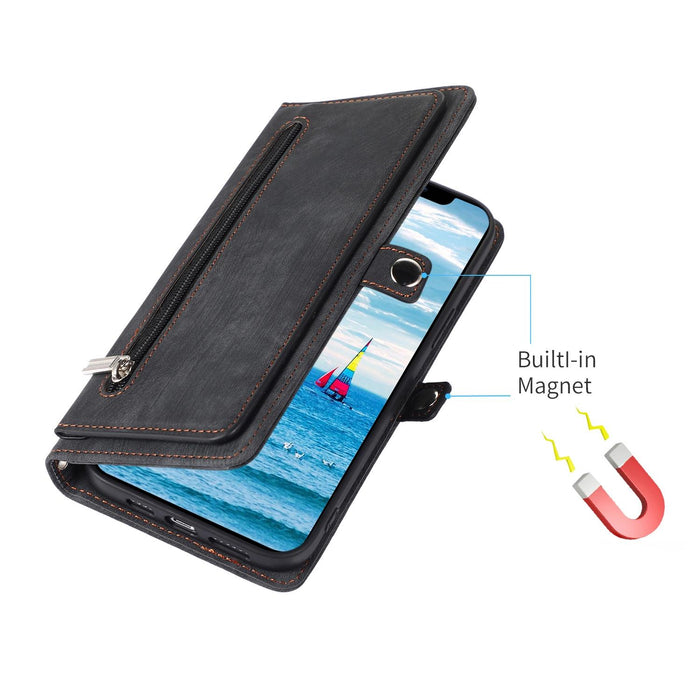 For Iphone 15 Zipper Card Slot Buckle Wallet Leather Phone Case