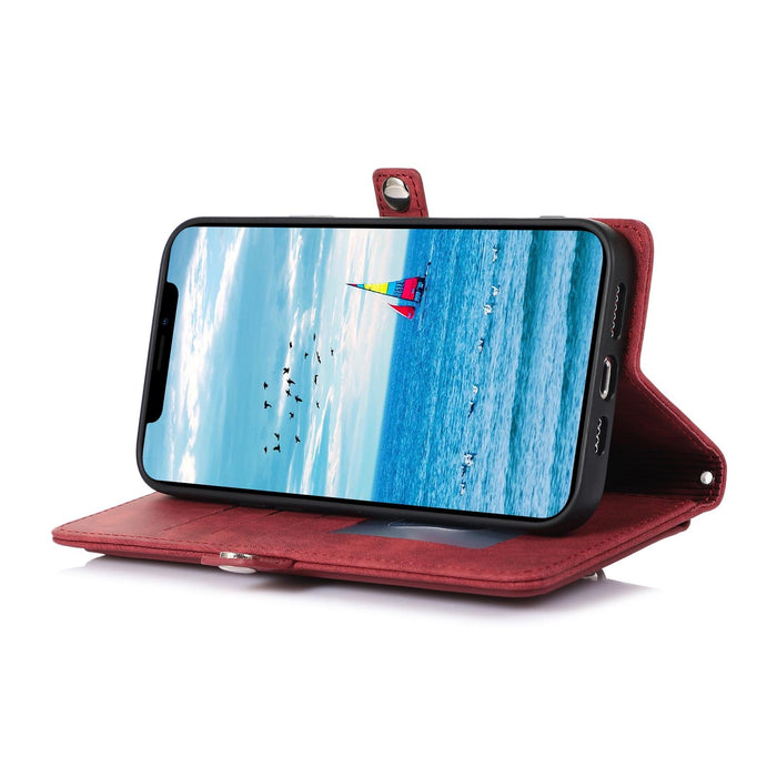 For Iphone 15 Zipper Card Slot Buckle Wallet Leather Phone Case