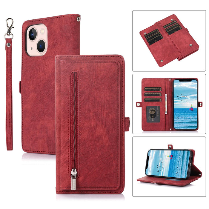 For Iphone 15 Zipper Card Slot Buckle Wallet Leather Phone Case