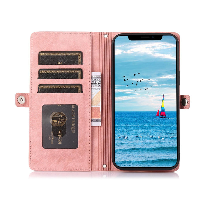 For Iphone 15 Zipper Card Slot Buckle Wallet Leather Phone Case