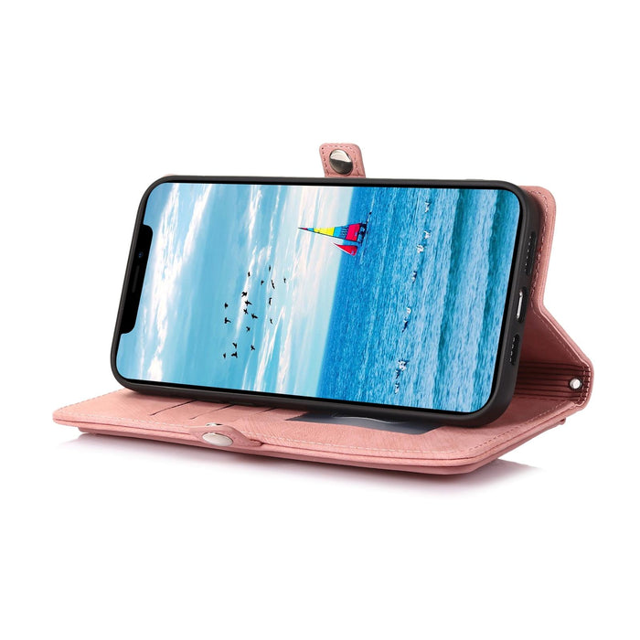 For Iphone 15 Zipper Card Slot Buckle Wallet Leather Phone Case