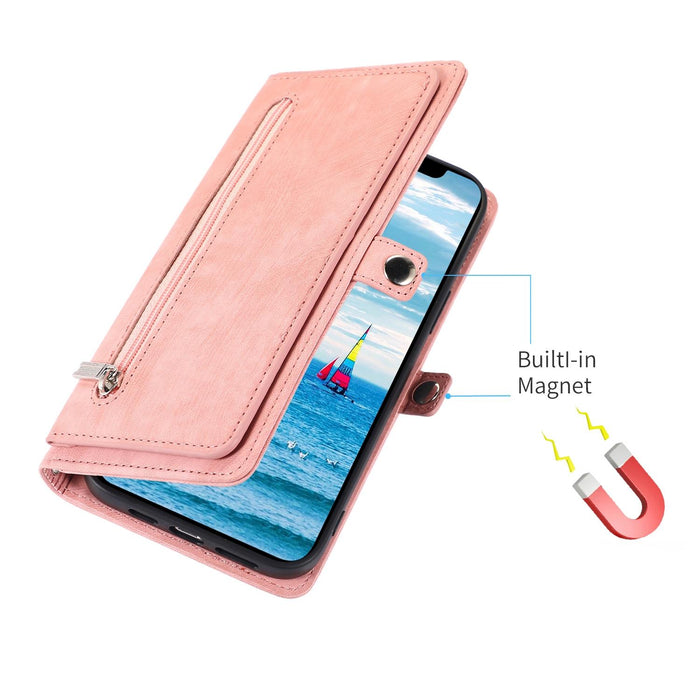 For Iphone 15 Zipper Card Slot Buckle Wallet Leather Phone Case