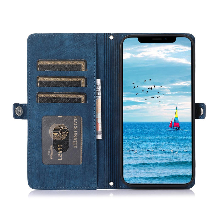 For Iphone 15 Zipper Card Slot Buckle Wallet Leather Phone Case