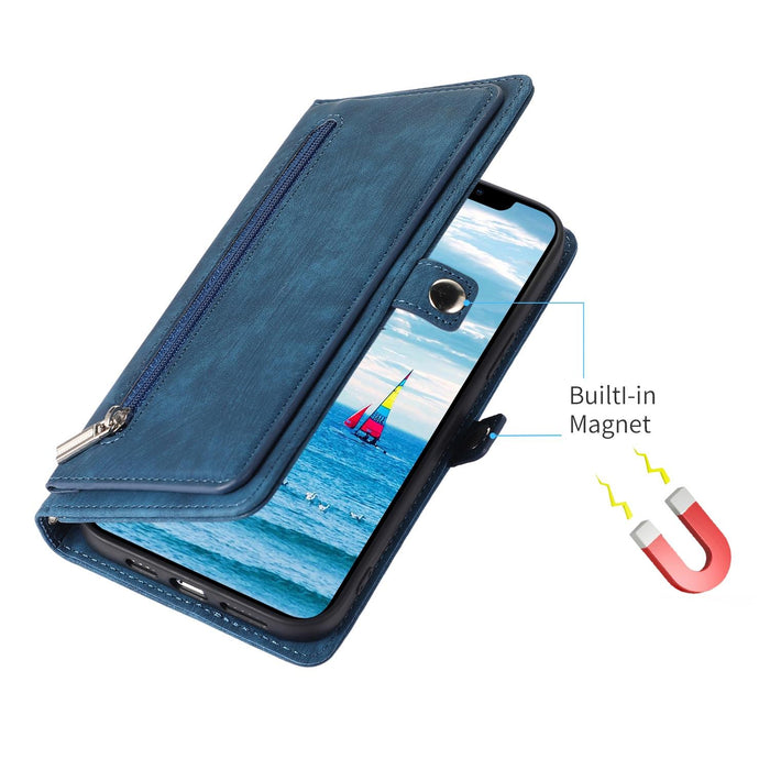 For Iphone 15 Zipper Card Slot Buckle Wallet Leather Phone Case